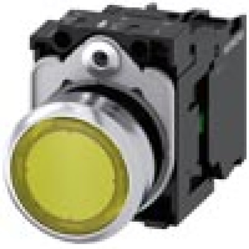 Pushbutton illuminated 22 mm round metal high gloss yellow button 1 NO