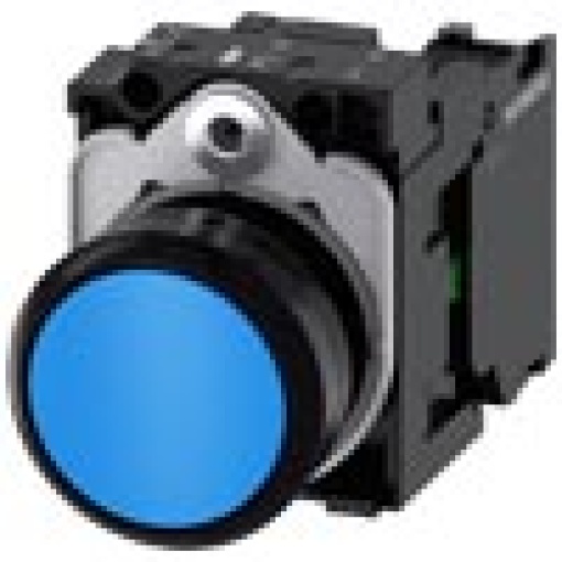 Pushbutton 22 mm round plastic blue button 1 NO