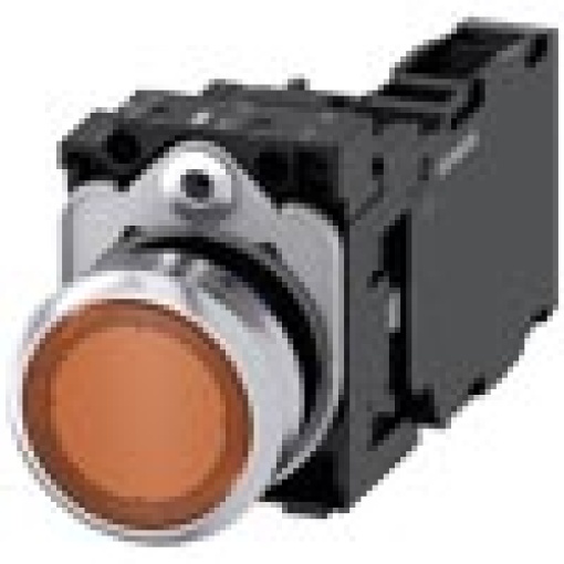 Pushbutton illuminated 22 mm round metal high gloss amber 1 NO  1 NC