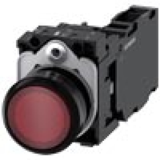 Pushbutton illuminated 22 mm round plastic red 1 NO  1 NC 230 V AC