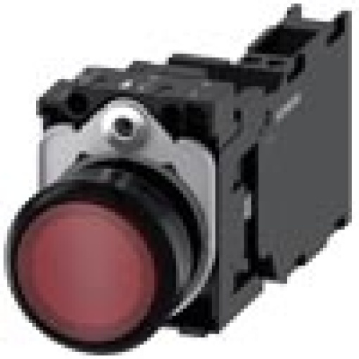 Pushbutton illuminated 22 mm round plastic red 1 NO  1 NC 230 V AC