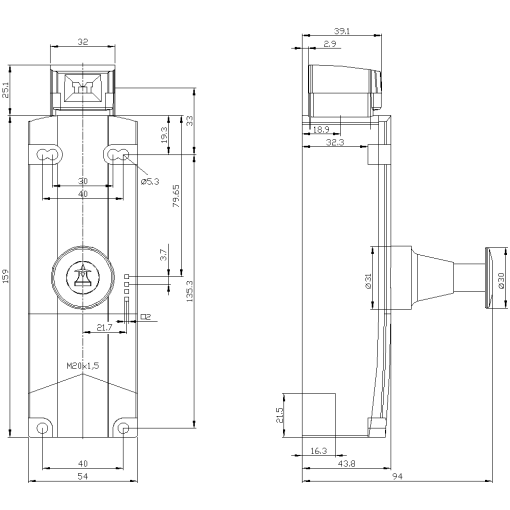 Safety position switch with tumbler locking force 1300 N