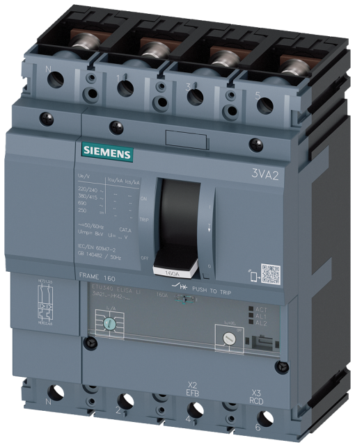 circuit breaker 3VA2 IEC frame 160 breaking capacity class L Icu150kA  415V