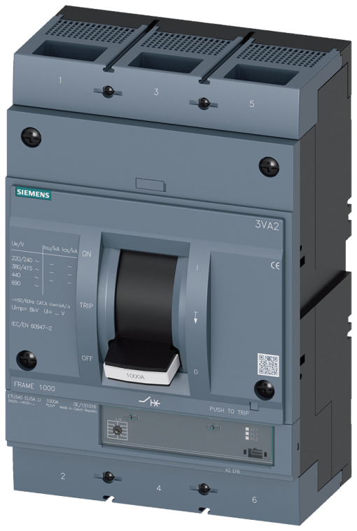 circuit breaker 3VA2 IEC frame 1000 breaking capacity class H Icu85kA  415V
