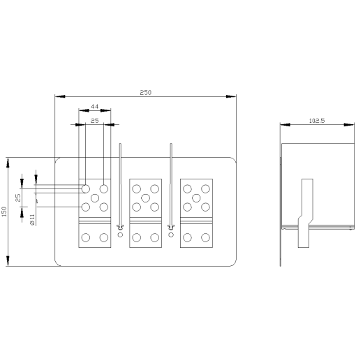 Front broadened main terminal pieces for mounting on front terminal