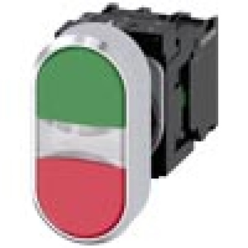 Twin pushbutton illuminated 22 mm round metal high gloss green red 1 