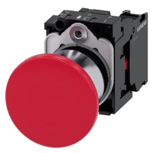 Mushroom pushbutton 22 mm round metal shiny red 40mm latching pullto
