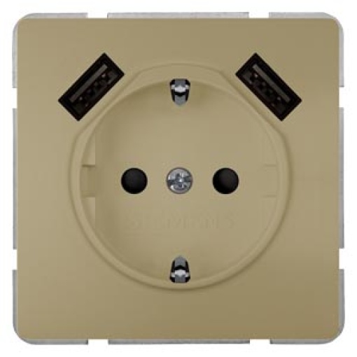 DELTA style SCHUKO socket outlet with double USB charger gold
