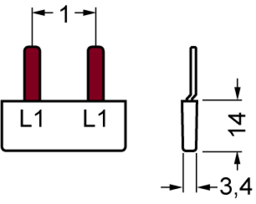 Pin busbar, 10 mm² connection 2 x 1-phase safe to touch
