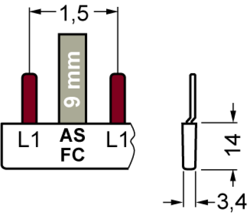 Pin busbar, 16 mm² connection 9 x 1-phaseASFC safe to touch