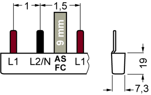 Pin busbar, 16 mm² connection 5 x 2-phaseASFC safe to touch