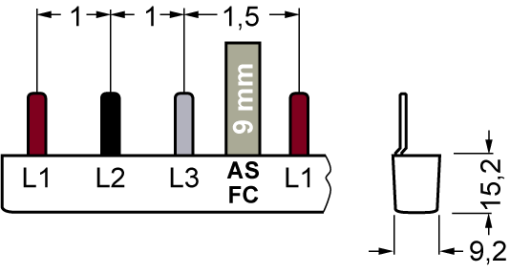 Pin busbar, 10 mm² connection 2 x 3-phaseASFC safe to touch