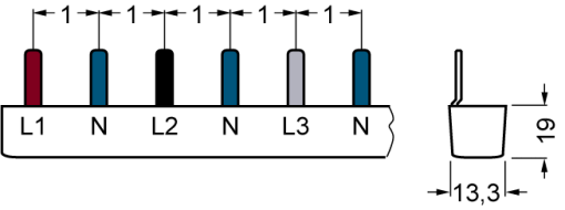 Pin busbar, 16 mm² connection 2 x 3 x 1-phaseN safe to touch