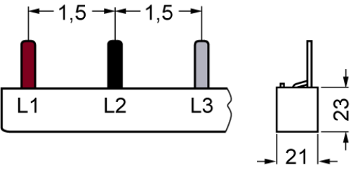Pin busbar 3-phase, 1016 mm long with touch protection, 25 mm2 without end caps