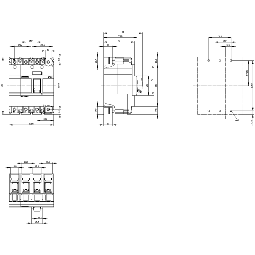 Switch disconnector 3VA1 IEC frame 160 4-pole SD100, In125 A without overloa...