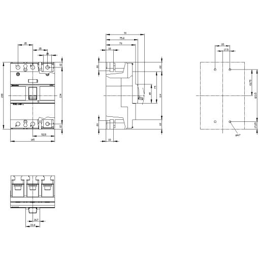 Switch disconnector 3VA1 IEC frame 250 3-pole SD100, In250 A without overloa...
