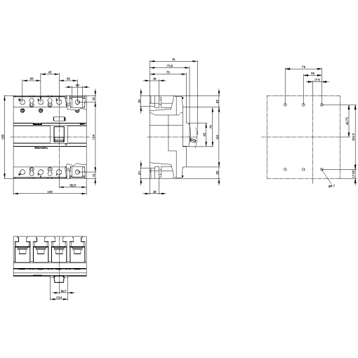 Switch disconnector 3VA1 IEC frame 250 4-pole SD100, In250 A without overloa...