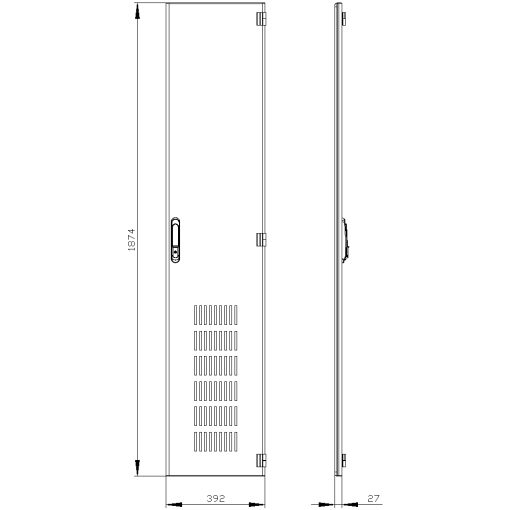 SIVACON door. right. ventilated. IP20. H 2000 mm. W 400 mm. protection class 1