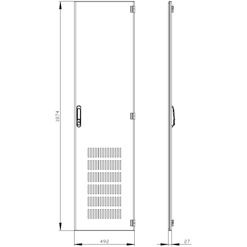 SIVACON door. right. ventilated. IP20. H 2000 mm. W 500 mm. protection class 1