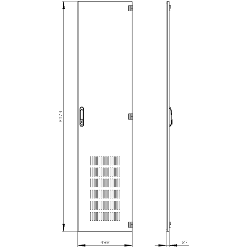 SIVACON door. right. ventilated. IP20. H 2200 mm. W 500 mm. protection class 1