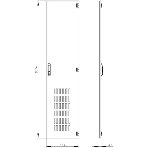 SIVACON door. right. ventilated. IP20. H 2000 mm. W 450 mm. protection class 1