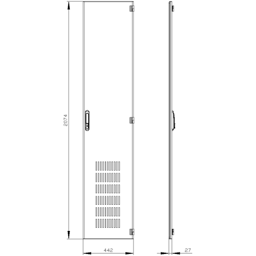 SIVACON door. right. ventilated. IP20. H 2200 mm. W 450 mm. protection class 1