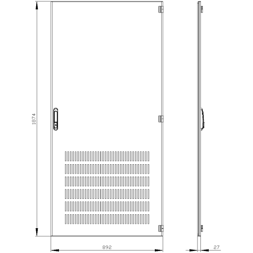 SIVACON door. right. ventilated. IP20. H 2000 mm. W 900 mm. protection class 1