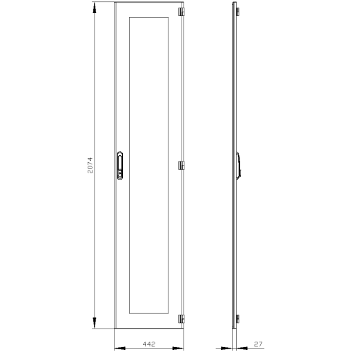 SIVACON door. right. window. IP55. H 2200 mm. W 450 mm. protection class 1