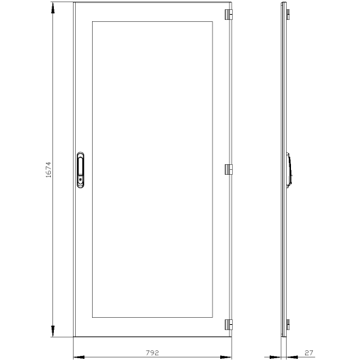 SIVACON door. right. window. IP55. H 1800 mm. W 800 mm. protection class 1