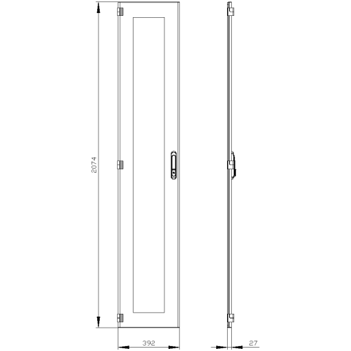 SIVACON door. left. window. IP55. H 2200 mm. W 400 mm. protection class 1