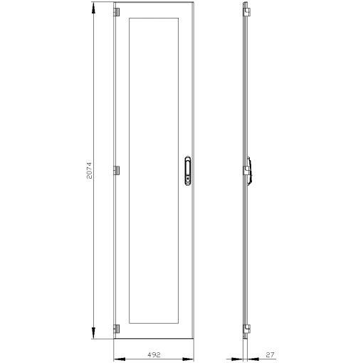 SIVACON door. left. window. IP55. H 2200 mm. W 500 mm. protection class 1