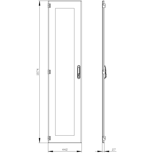 SIVACON door. left. window. IP55. H 2000 mm. W 450 mm. protection class 1