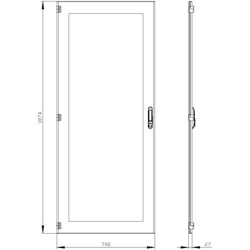 SIVACON door. left. window. IP55. H 2000 mm. W 800 mm. protection class 1