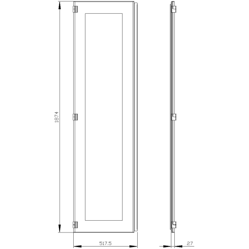 SIVACON door half. left. window. IP55. H 2000 mm. W 500 mm. protection class 1