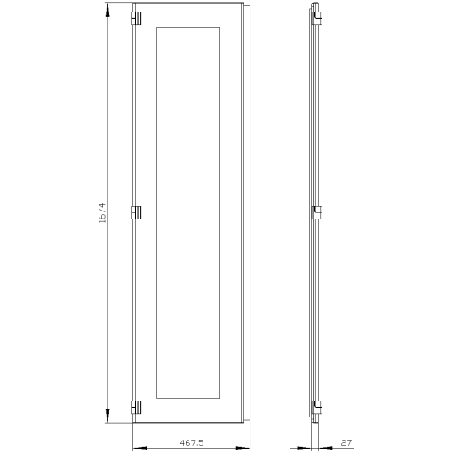 SIVACON door half. left. window. IP55. H 1800 mm. W 450 mm. protection class 1