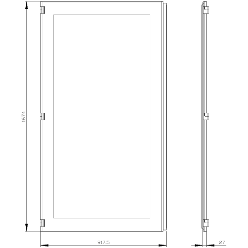 SIVACON door half. left. window. IP55. H 1800 mm. W 900 mm. protection class 1
