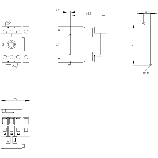 Switch disconnector 3LD3, Iu 63 A main control switch 3-pole  N