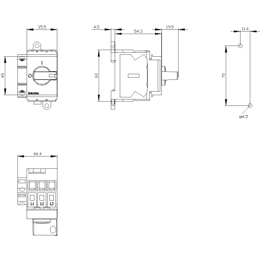 Switch disconnector 3LD3, Iu 32 A main control switch 3-pole