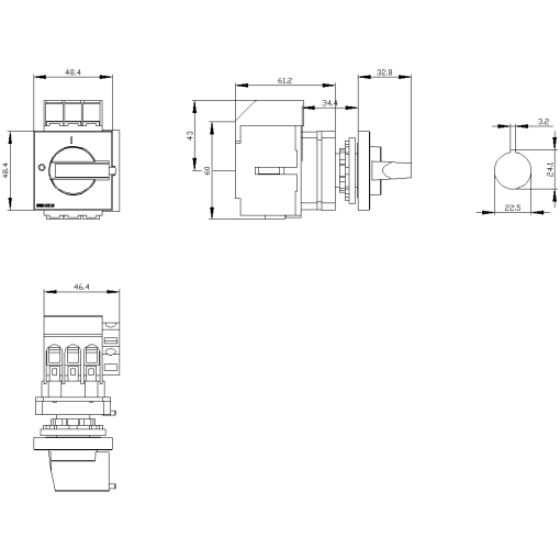 Switch disconnector 3LD3, Iu 63 A main control switch 3-pole