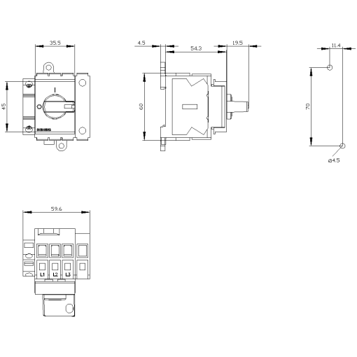Switch disconnector 3LD3, Iu 32 A main control switch 3-pole  N