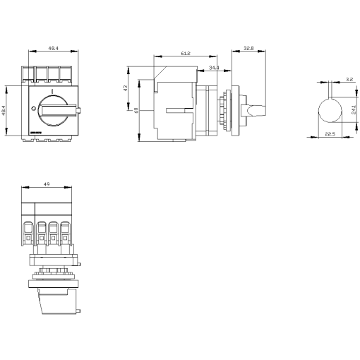 Switch disconnector 3LD3, Iu 32 A main control switch 3-pole  N
