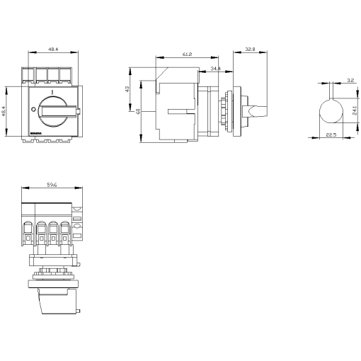 Switch disconnector 3LD3, Iu 32 A main control switch 3-pole  N