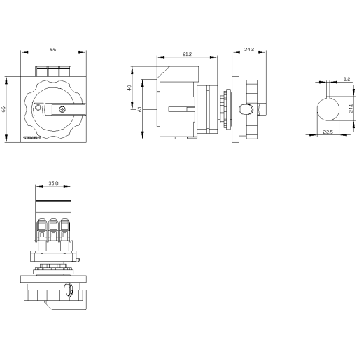 Switch disconnector 3LD3, Iu 32 A main control switch 3-pole