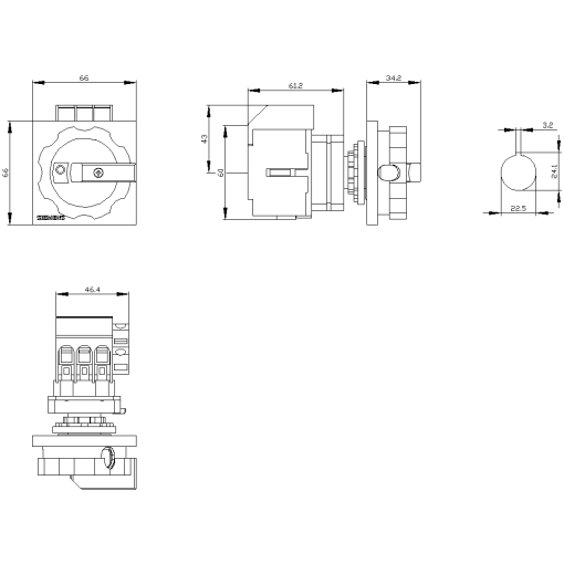 Switch disconnector 3LD3, Iu 63 A main control switch 3-pole