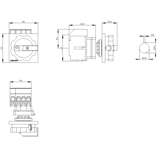 Switch disconnector 3LD3, Iu 32 A main control switch 3-pole  N