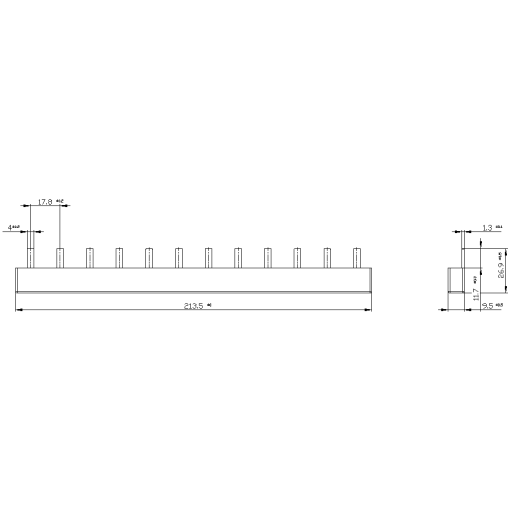 Pin busbar, 10 mm² connection 4 x 3-phase safe to touch