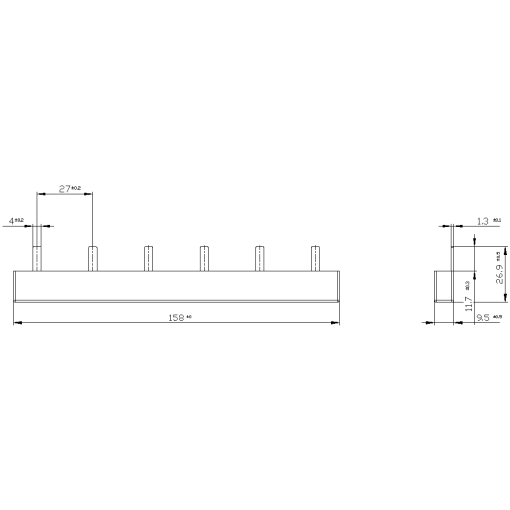 Pin busbar, 10 mm² connection 2 x 3 x 1 x phaseASFC safe to touch