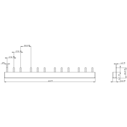 Pin busbar, 10 mm² connection 4 x 3-phaseASFC safe to touch