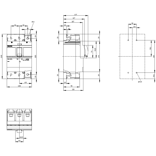 Switch disconnector 3VA1 IEC frame 400 3-pole SD100, In400 A without overloa...