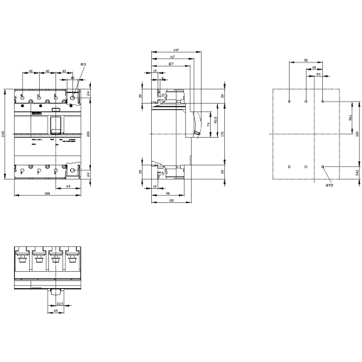 Switch disconnector 3VA1 IEC frame 400 4-pole SD100, In400 A without overloa...